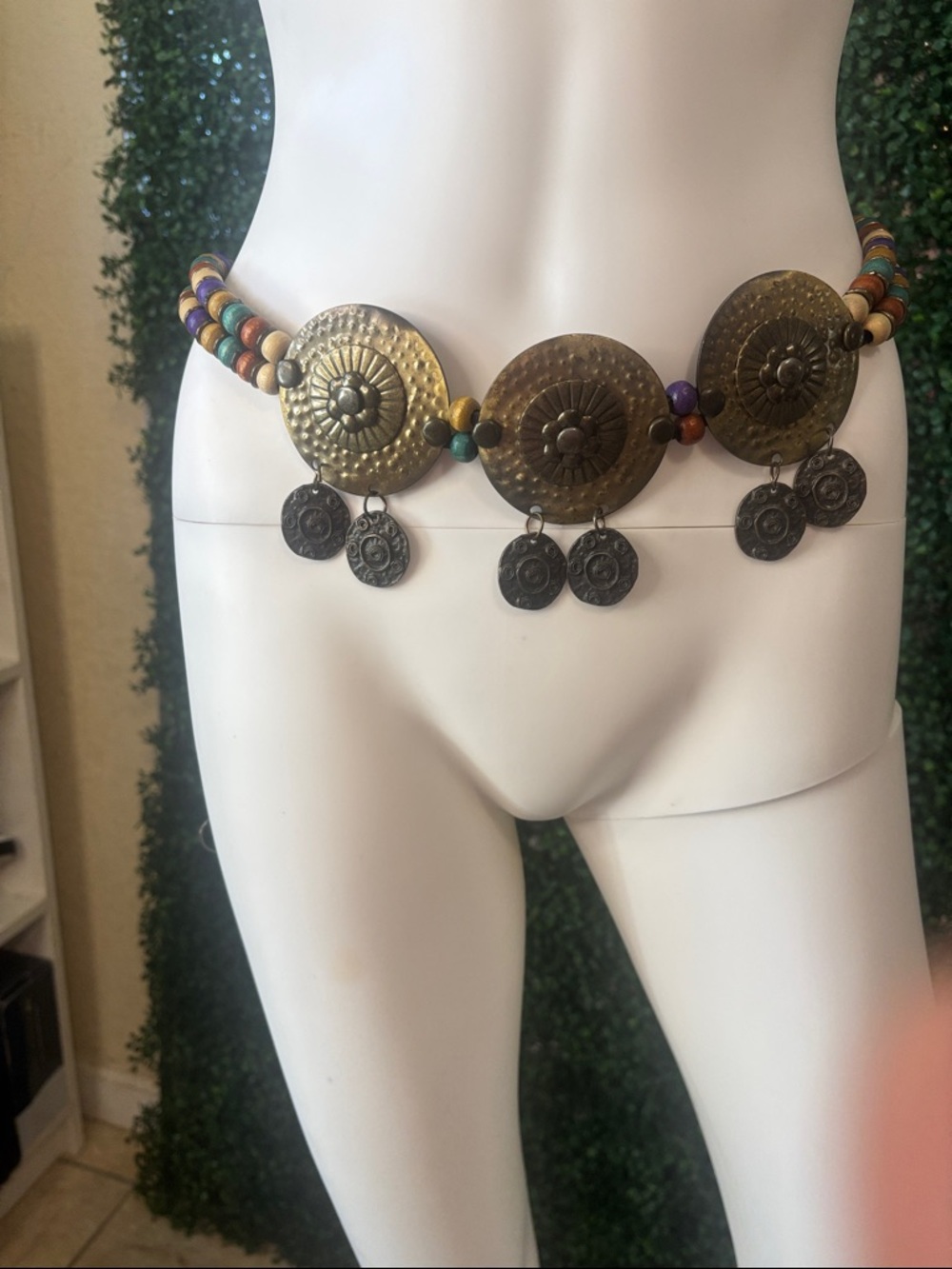 Boho Coin Hip Belt with Antique Brass Discs and Multicolor Beads